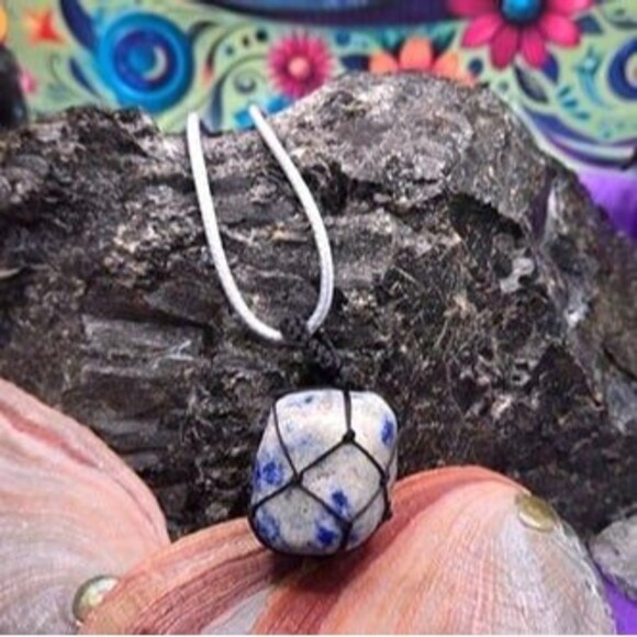 Lapis Lazuli Tumbled Gemstone Corded Pendant - Picture 1 of 7